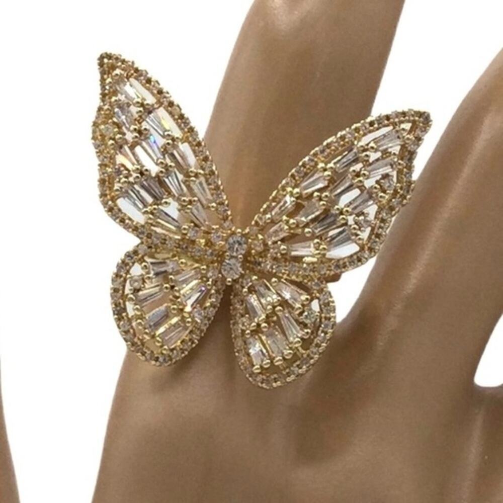 NEW Crystal‎ Butterfly ring adjustable gold plated